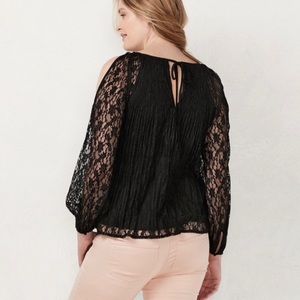 LAUREN CONRAD MATERNITY Black Lace Open-Shoulder Top NWT | Size XL
